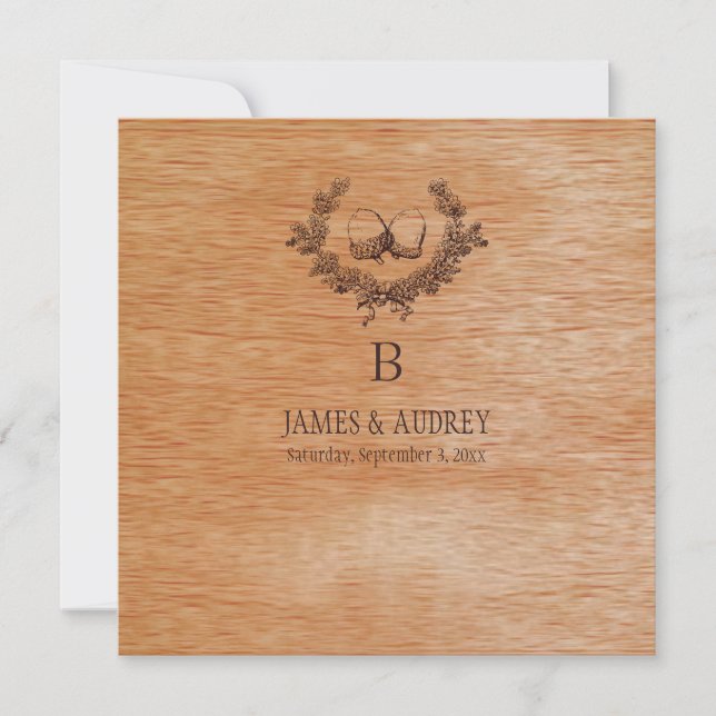 PixDezines faux wood veneer+acorns Invitation (Front)