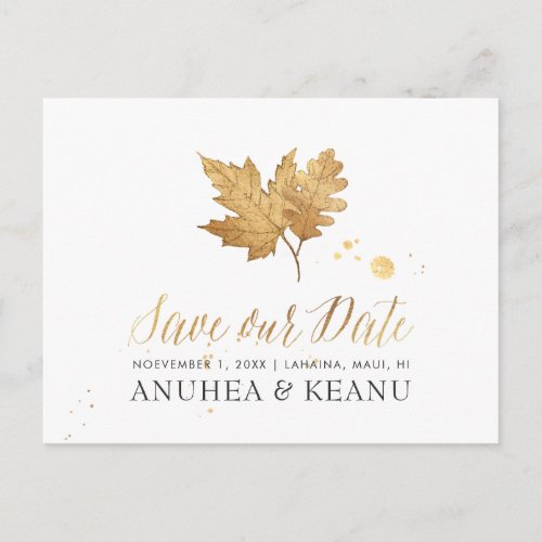 PixDezines FauxGold Fall FoliageSave our Date Announcement Postcard