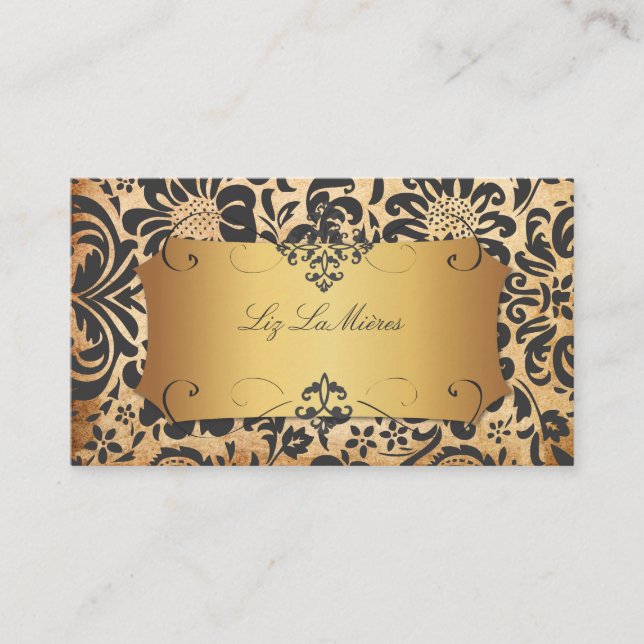 PixDezines Fidora Damask/faux parchment Business Card (Front)