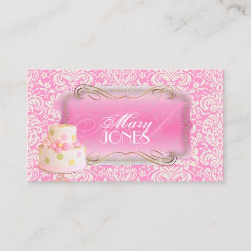 PixDezines Fidora Vintage Damask, Wedding Cake Business Card Templates
