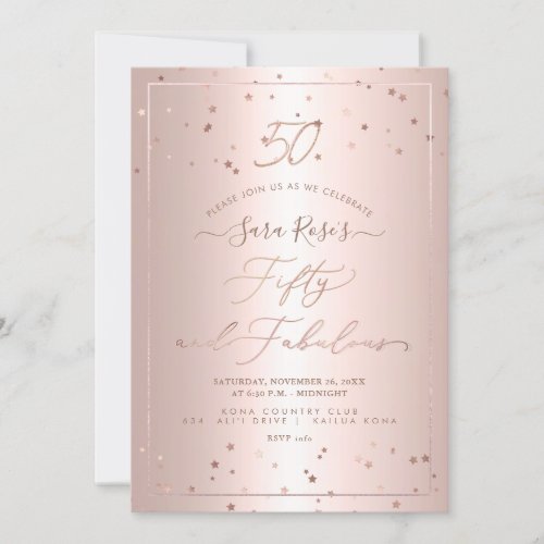 PixDezines Fifty  Fabulous Rose Gold Stars Invitation