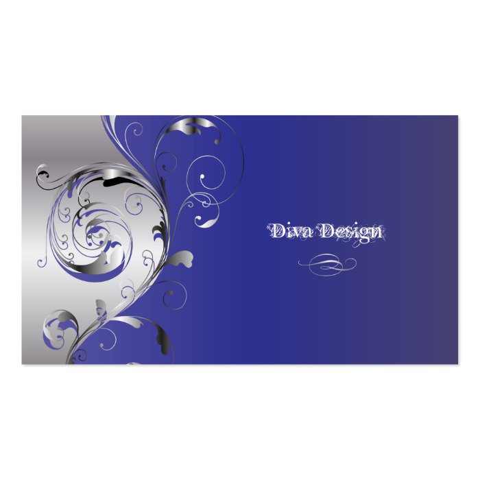 PixDezines Filigree+swirls/silver+cobalt blue Business Card Template