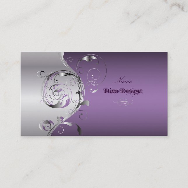PixDezines Filigree+swirls/silver+lavender blue Business Card (Front)