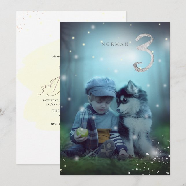 PixDezines Fireflies 3rd Birthday Invitation (Front/Back)