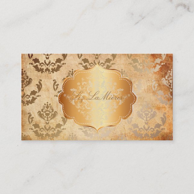 PixDezines firenze damask/faux parchment Business Card (Front)