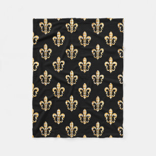 PixDezines fleur de lis/black/gold Fleece Blanket