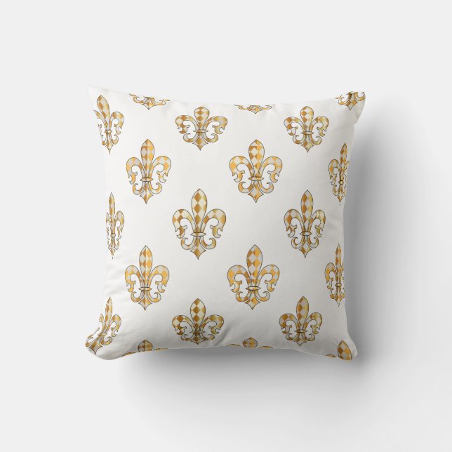 PixDezines fleur de lis/gold/white/DIYbackground Throw Pillow (Front)