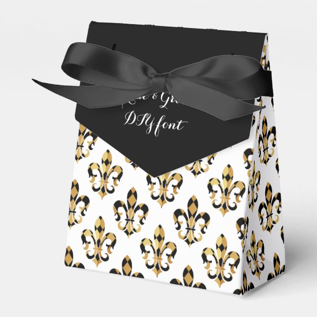 PixDezines fleur de lis/harlequin/black/gold Favor Boxes (Front Side)