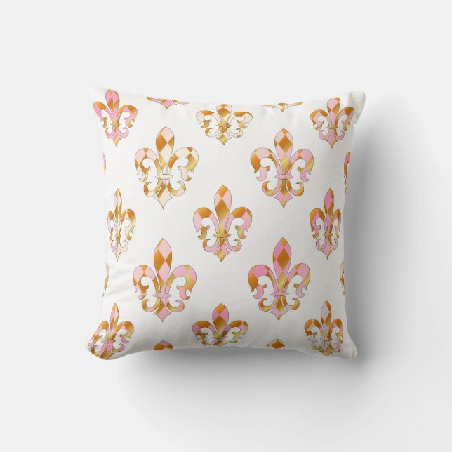 PixDezines fleur de lis/pink/gold/DIYbackground Throw Pillow (Front)