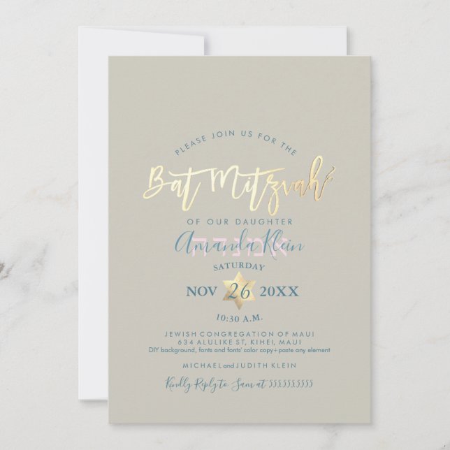 PixDezines Floral Watercolor Bat Mitzvah Invitation (Front)