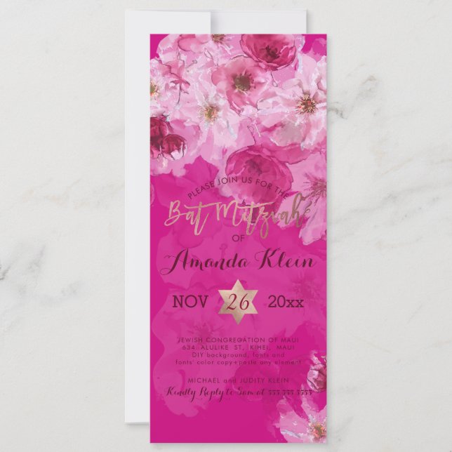 PixDezines Floral Watercolor Bat Mitzvah Invitation (Front)