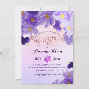 PixDezines Floral Watercolor Bat Mitzvah Invitation