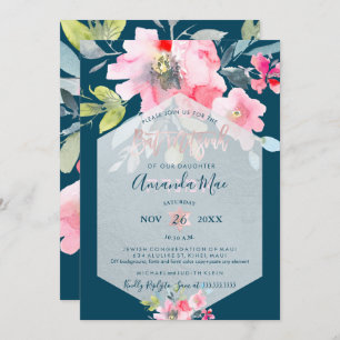 PixDezines Floral Watercolor Bat Mitzvah, Ombre Invitation