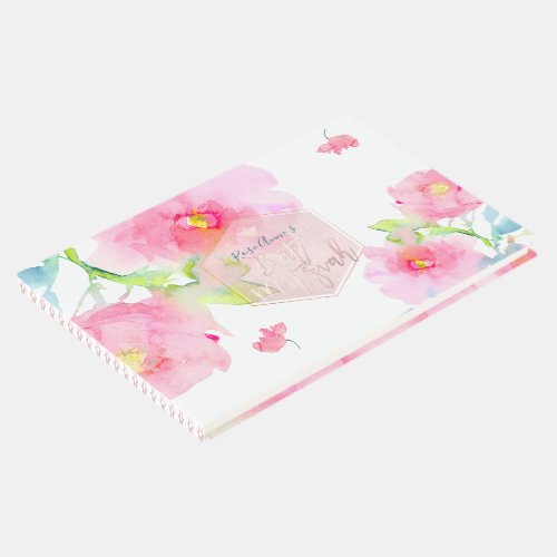 PixDezines Floral Watercolor Bat Mitzvah Roses Guest Book