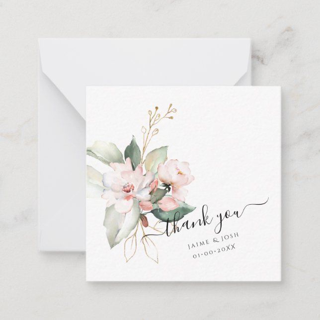PixDezines Floral Watercolor Blush Pink Bouquet Note Card (Front)