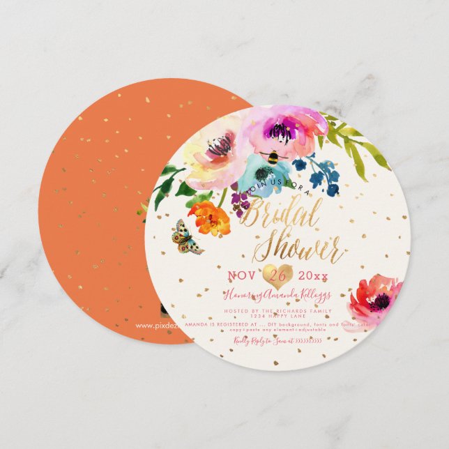 PixDezines Floral Watercolor Bridal Shower Invitation (Front/Back)