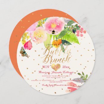 Pixdezines Floral Watercolor Brunch Bubbly Invitation by custom_stationery at Zazzle