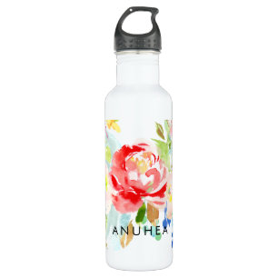 PixDezines Floral Watercolor/Coral Peonies Bouquet Stainless Steel Water Bottle