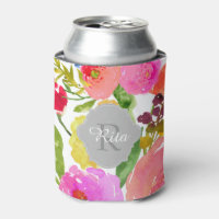 PixDezines Floral Watercolor/DIY background Can Cooler