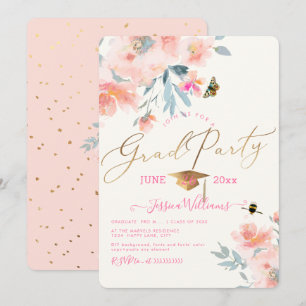 PixDezines Floral Watercolor Graduation Party Invitation