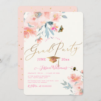PixDezines Floral Watercolor Graduation Party Invitation