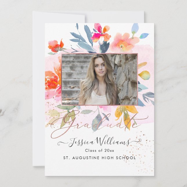 PixDezines Floral Watercolor Graduation Party Invitation (Back)