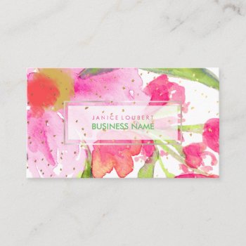 Pixdezines Floral Watercolor/may Flowe/gold Specks Business Card by Create_Business_Card at Zazzle