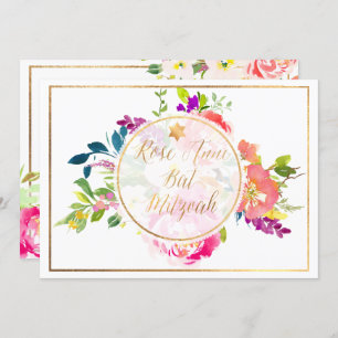 PixDezines Floral Watercolor/Peonies/Bat Mitzvah Invitation