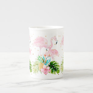 PixDezines floral/watercolor/pink flamingos Bone China Mug