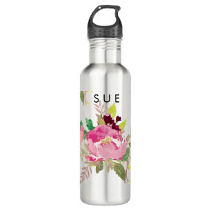 PixDezines Floral/Watercolor/Pink Peonies Water Bottle
