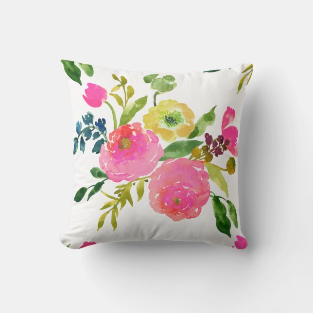 PixDezines Floral Watercolor/Ranunculus/Pink Throw Pillow (Front)