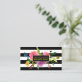 PixDezines floral watercolor/ranunculus/stripes Business Card (Standing Front)