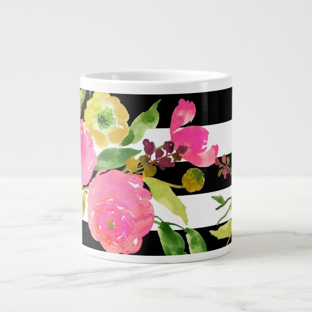 PixDezines floral/watercolor/ranunculus/stripes Giant Coffee Mug (Front)