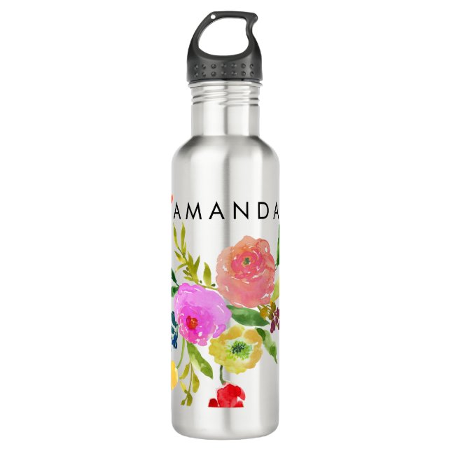 PixDezines Floral/Watercolor/Ranunculus Water Bottle (Front)
