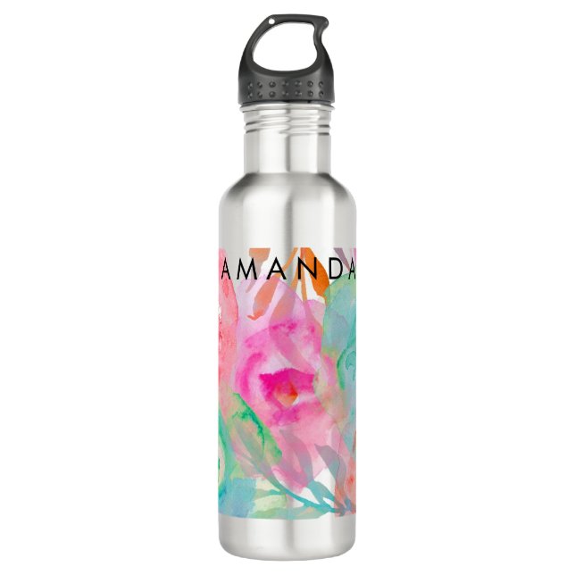 PixDezines Floral/Watercolor/Roses Water Bottle (Front)