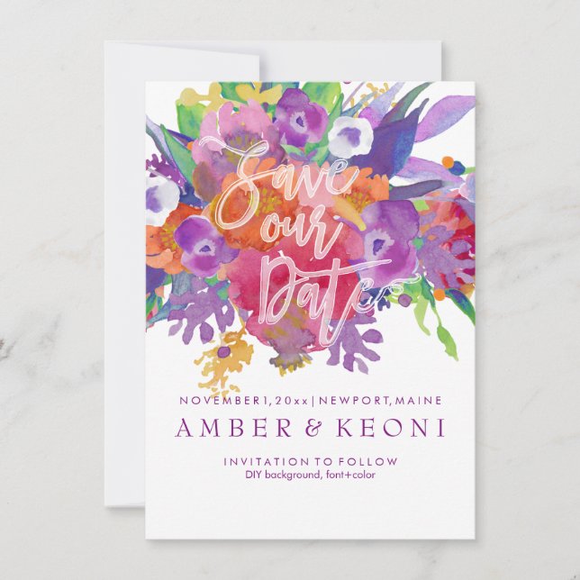 PixDezines Floral Watercolor Save the Date (Front)