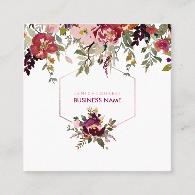 PixDezines Floral Watercolor/Spring Bouquet Square Business Card (Front)