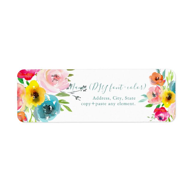 PixDezines Floral Watercolor, Summer Blooms Label (Front)