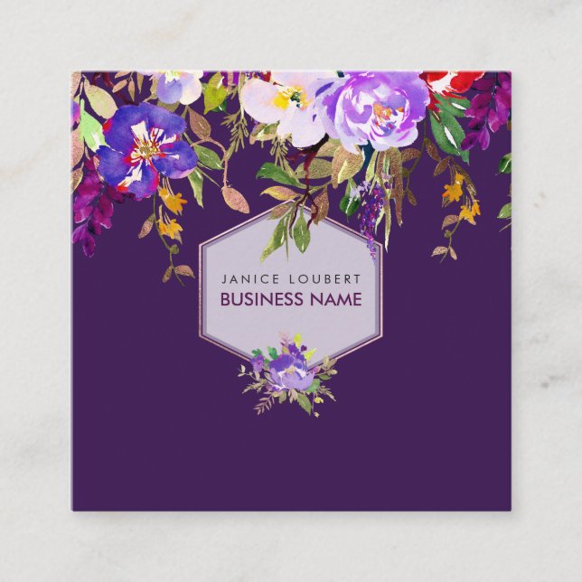 PixDezines Floral Watercolor/Summer Bouquet Square Business Card (Front)