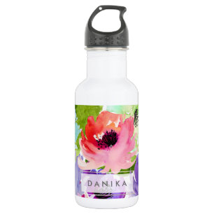 PixDezines Floral/Watercolor/Water Rose Stainless Steel Water Bottle