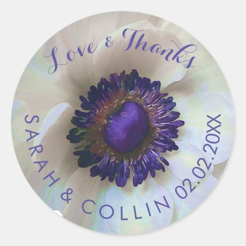 PixDezines floralwhite anemonespurple Classic Round Sticker