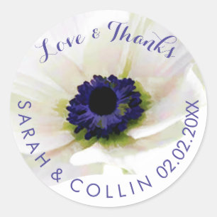 PixDezines floral/white anemones/purple Classic Round Sticker