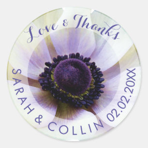 PixDezines floral/white anemones/purple Classic Round Sticker