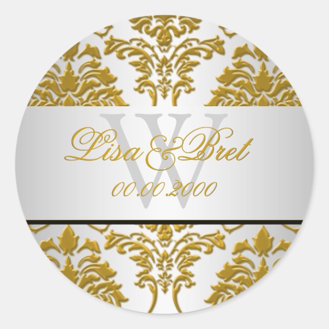 PixDezines florentius damask/faux metallic Classic Round Sticker (Front)