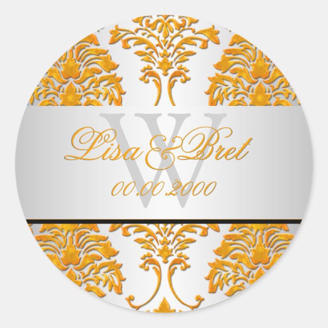 PixDezines florentius damask/orange Classic Round Sticker (Front)