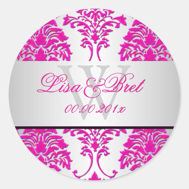 PixDezines florentius damask/pink+silver Classic Round Sticker (Front)