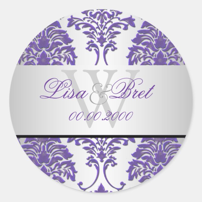 PixDezines florentius damask/purple+silver Classic Round Sticker (Front)