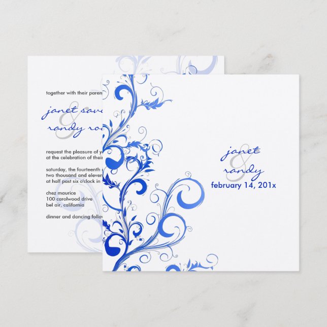 PixDezines Flourish/swirls leaves/blue/lilac Invitation (Front/Back)