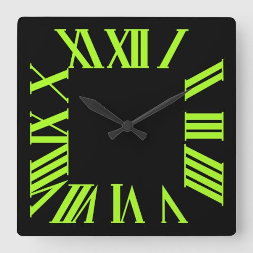 PixDezines Fluorescent Lime Green Roman Numeros Square Wall Clock