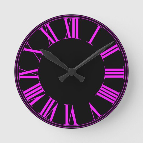 PixDezines Fluorescent Pink Roman Numeros Round Clock